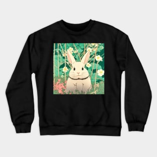 Flower Journey with the Cottagecore White American Fuzzy Lop Rabbit Crewneck Sweatshirt